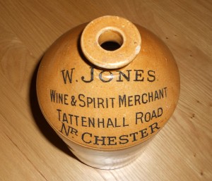 Glazed Stoneware Bottle - The 'Jones' Family were an integral part of Tattenhall life, their businesses being located at the Aldersey Arms Hotel and at Tattenhall Road Coal Wharf
